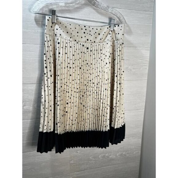 Ann Taylor Pleated Navy & Cream Polka Pot Midi Skirt Size 2 - Picture 2 of 7